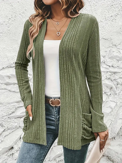 Sfrcord® Solide Strickjacke mit offener Vorderseite und Rippenmuster